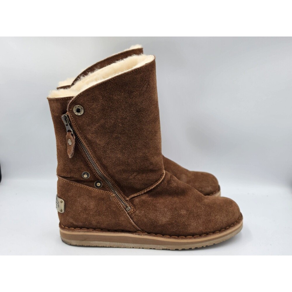 RJS Fuzzies Trixie Sheepskin Fur Lined Suede Boots Winter Boho Y2K Cozy Womens 9